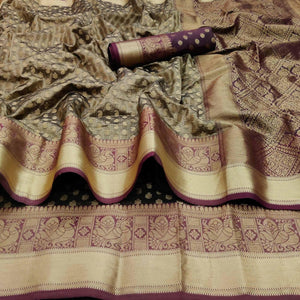 Chikoo Festive Wear Woven Silk Saree With Jacquard Border
