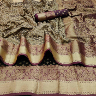 Chikoo Festive Wear Woven Silk Saree With Jacquard Border