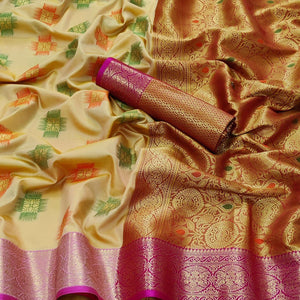 Chikoo Festive Wear Woven Soft Banarasi Silk Saree