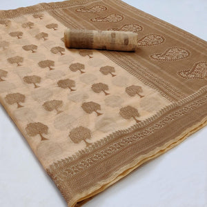 Chikoo Festive Wear Woven Soft Organza Saree