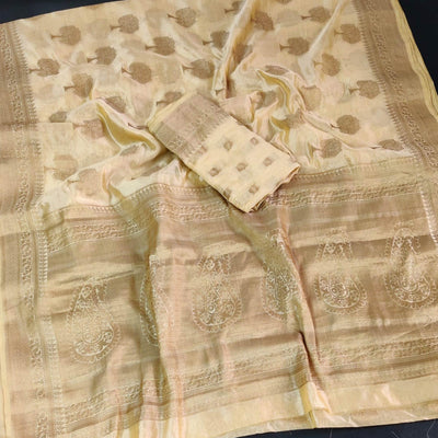 Chikoo Festive Wear Woven Soft Organza Saree