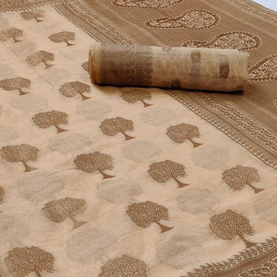 Chikoo Festive Wear Woven Soft Organza Saree