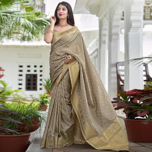 Chikoo Festive Wear Woven Soft Satin Silk Saree