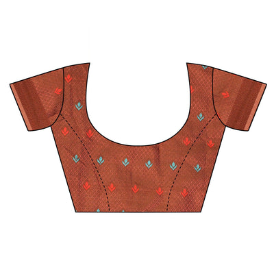 Chikoo Festive Wear Woven With Meena Butta Rich Pallu Cotton Saree