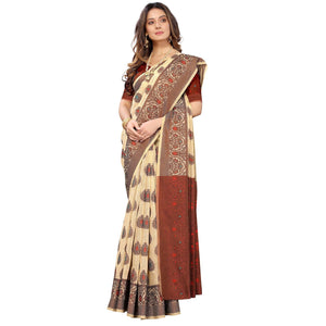 Chikoo Festive Wear Woven With Meena Butta Rich Pallu Cotton Saree