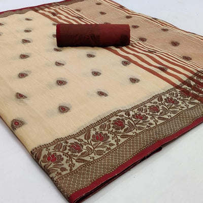 Chikoo Festive Wear Zari Butta Woven Heavy Linen Saree