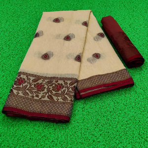 Chikoo Festive Wear Zari Butta Woven Heavy Linen Saree