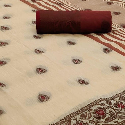 Chikoo Festive Wear Zari Butta Woven Heavy Linen Saree