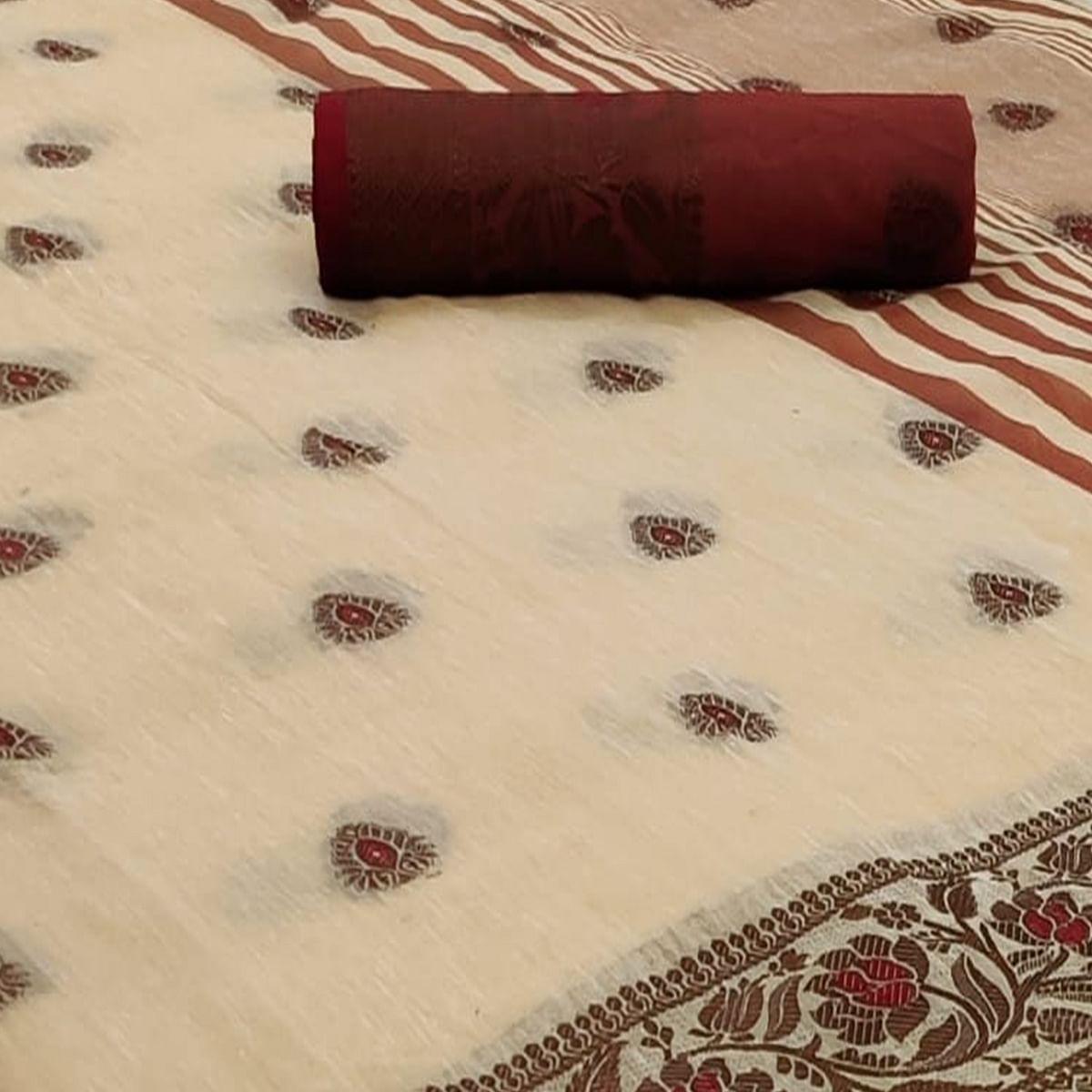 Chikoo Festive Wear Zari Butta Woven Heavy Linen Saree