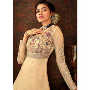 Chikoo Floral Embroidered Net Partywear Gown