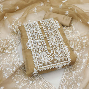Chikoo Floral Embroidered Organza Dress Material