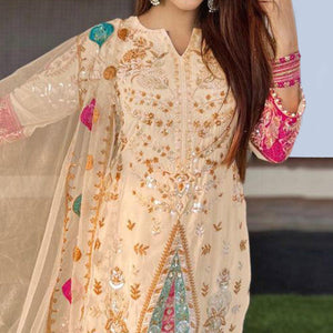 Chikoo Floral Sequins Embroidered Georgette Pakistani Suit