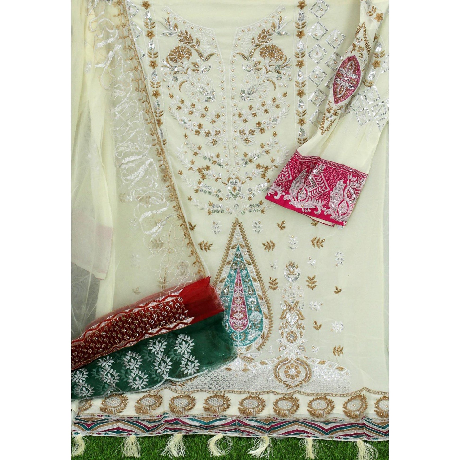 Chikoo Floral Sequins Embroidered Georgette Pakistani Suit