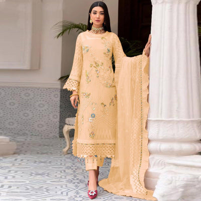 Chikoo Floral Sequins Embroidered Work Georgette Pakistani Suit