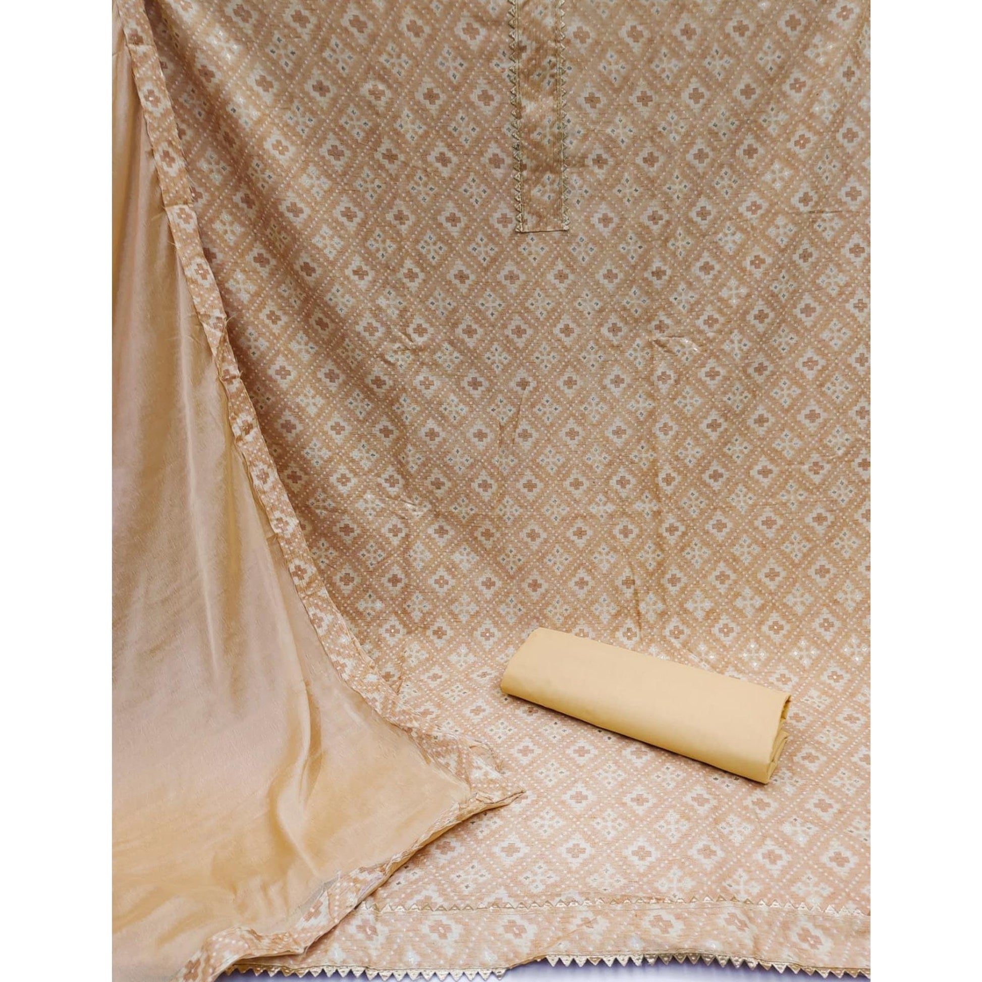 Chikoo Foil Printed Rayon Dress Material