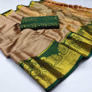 Chikoo Kalamkari Woven Cotton Silk Saree