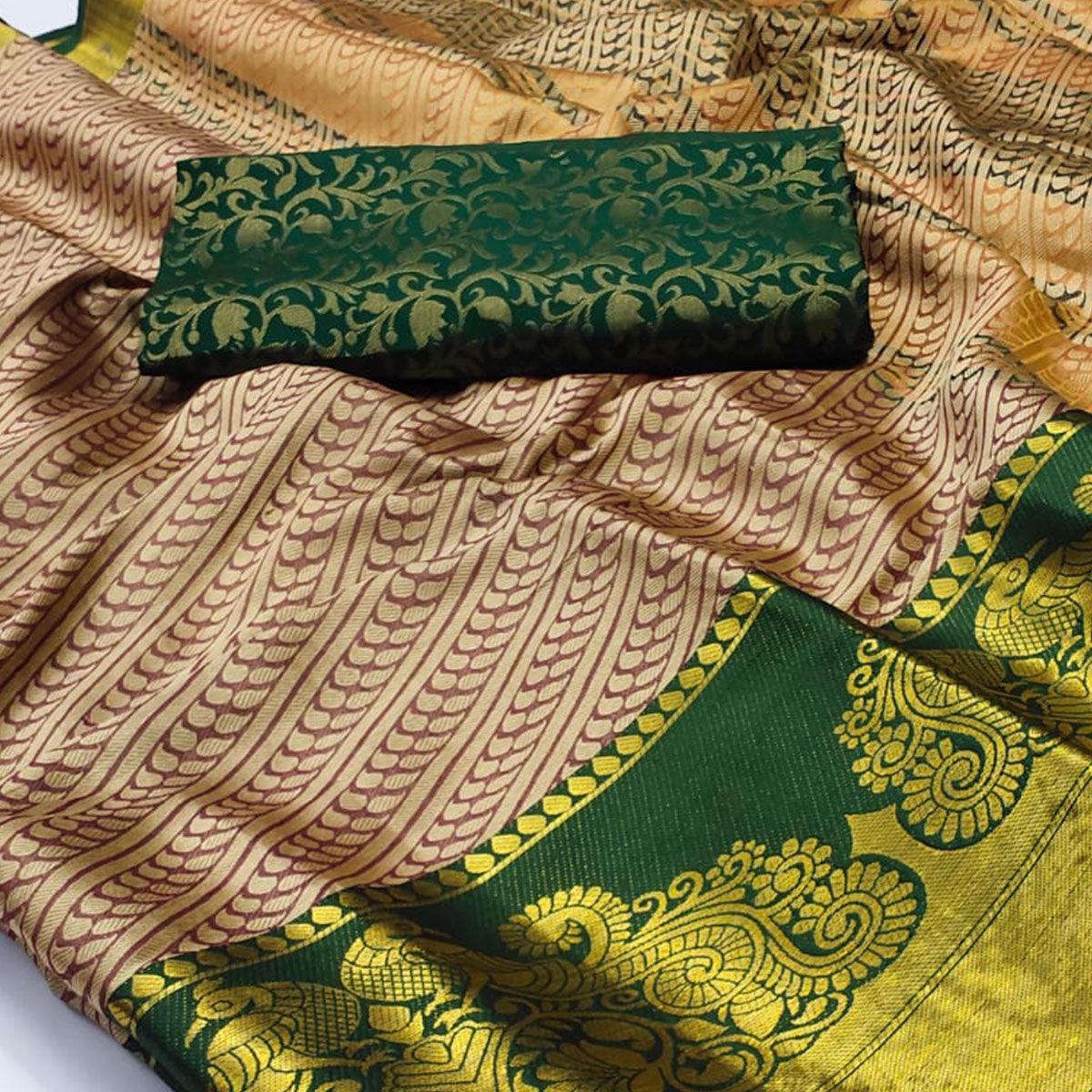 Chikoo Kalamkari Woven Cotton Silk Saree