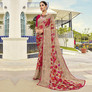 Chikoo Partywear Floral Printed Chiffon Saree