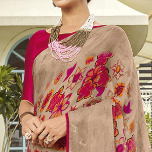 Chikoo Partywear Floral Printed Chiffon Saree