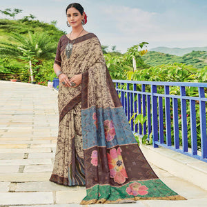 Chikoo Printed Cotton Silk Saree