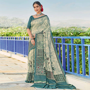 Chikoo Printed Cotton Silk Saree