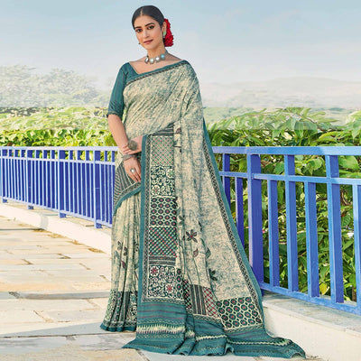 Chikoo Printed Cotton Silk Saree