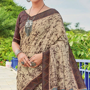 Chikoo Printed Cotton Silk Saree