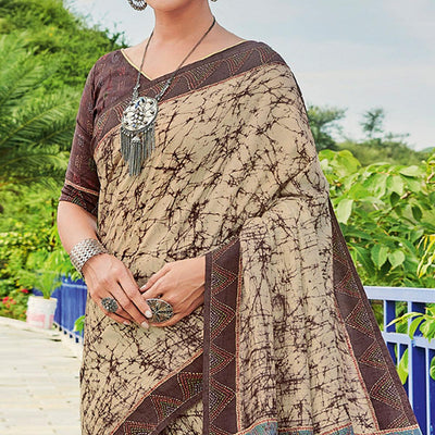 Chikoo Printed Cotton Silk Saree