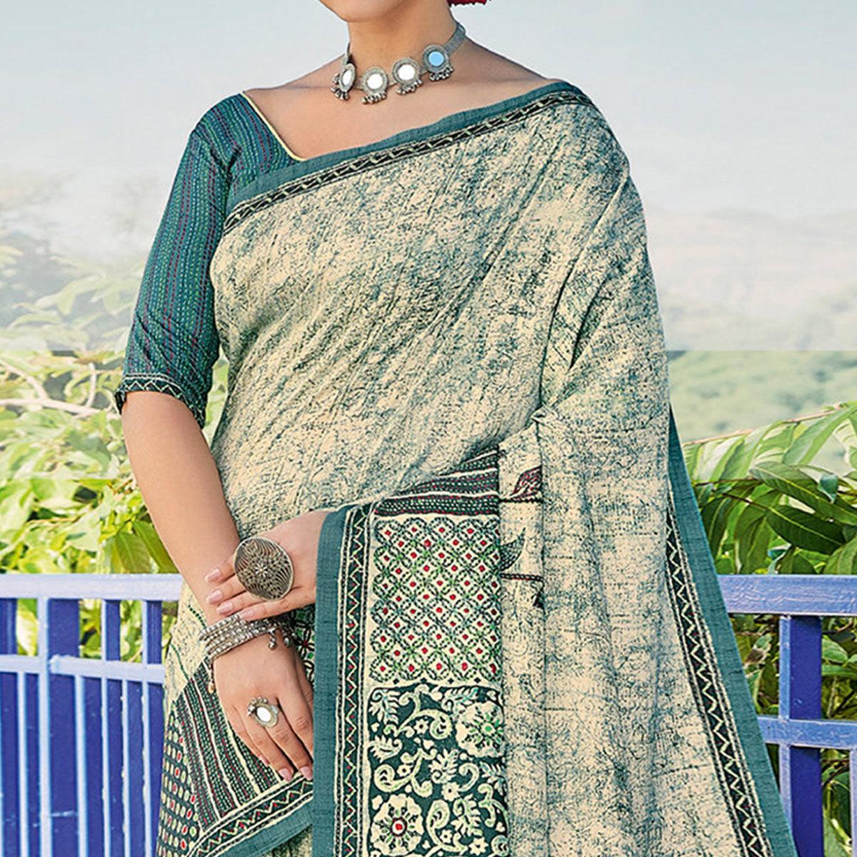 Chikoo Printed Cotton Silk Saree