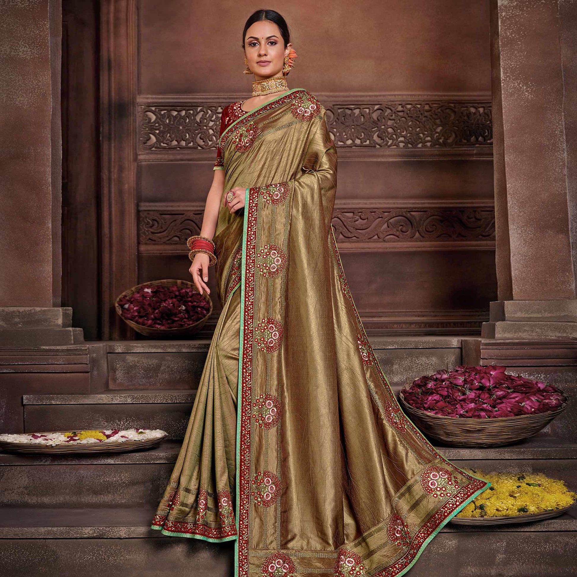 Chikoo Solid Art Silk Saree