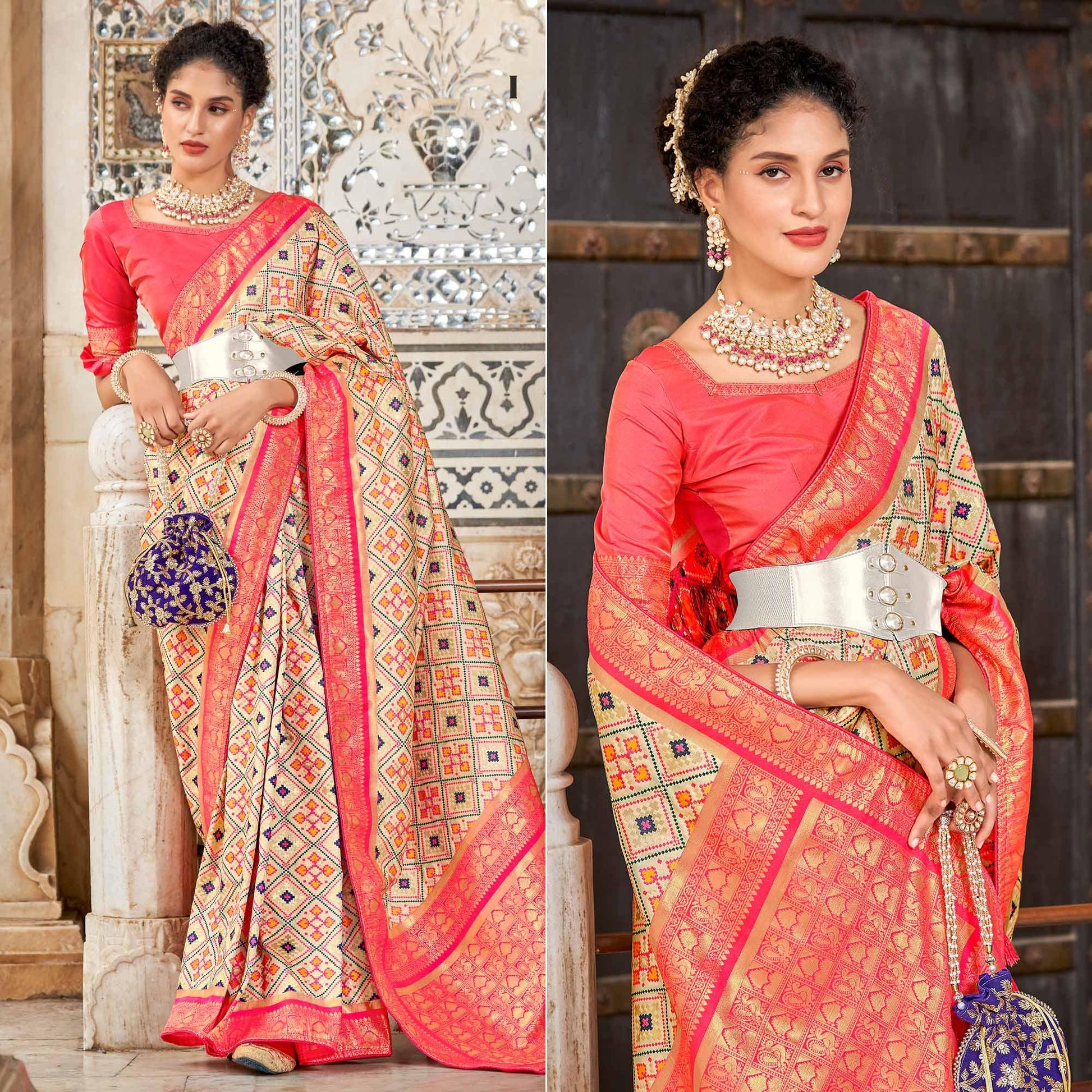 Chikoo Woven Art Silk Patola Saree With Tassels