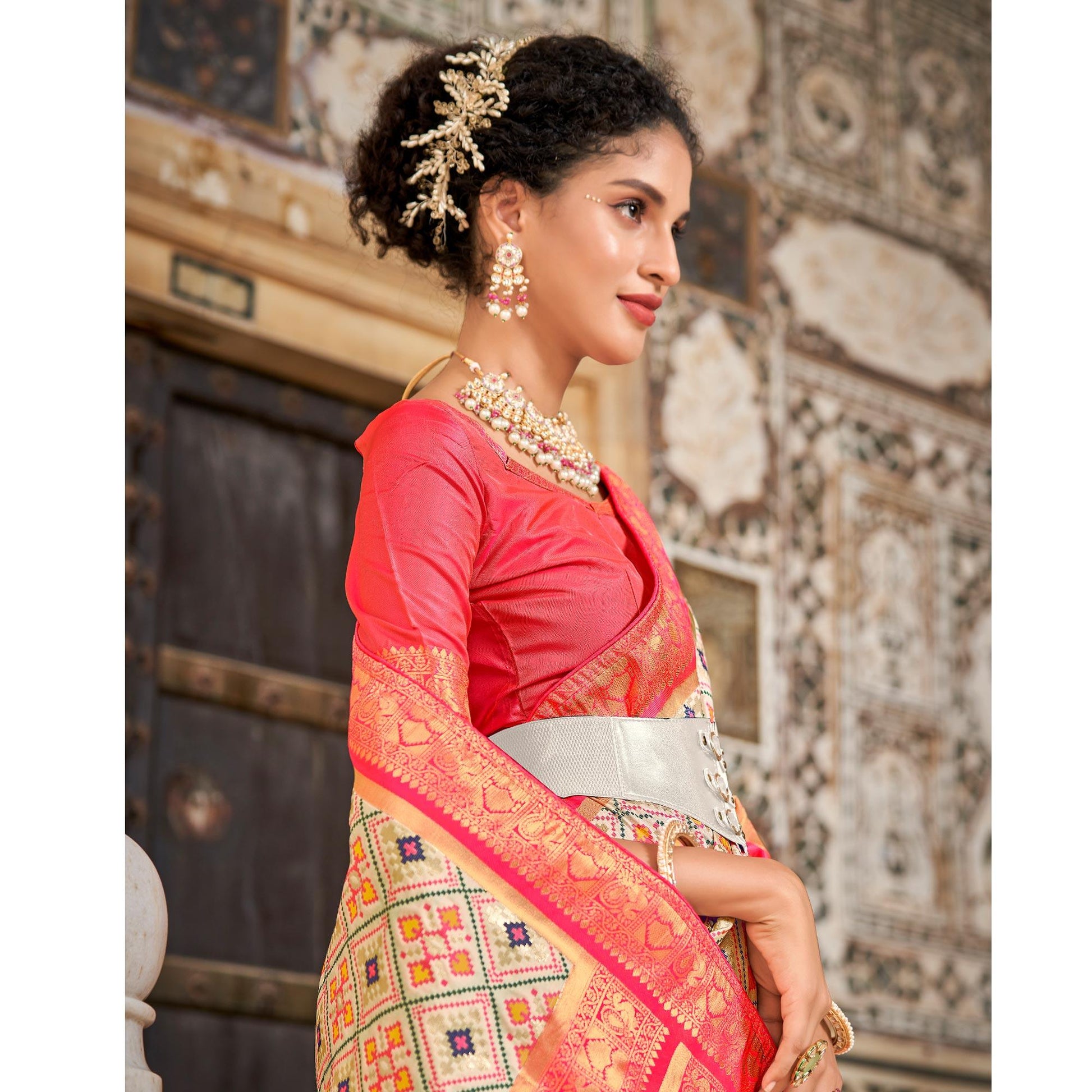 Chikoo Woven Art Silk Patola Saree With Tassels