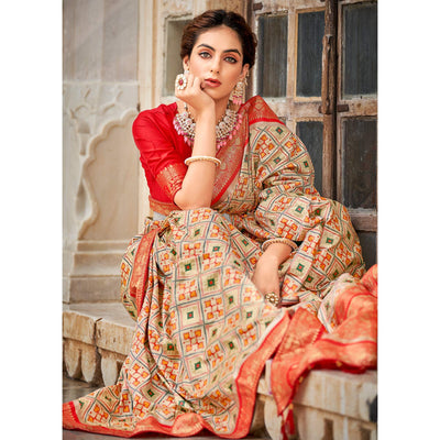 Chikoo Woven Art Silk Patola Saree With Tassels