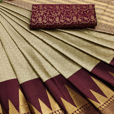 Chikoo Woven Border Cotton Silk Saree
