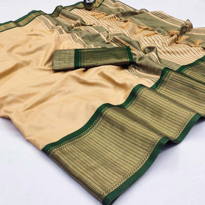 Chikoo Woven Cotton Silk Saree