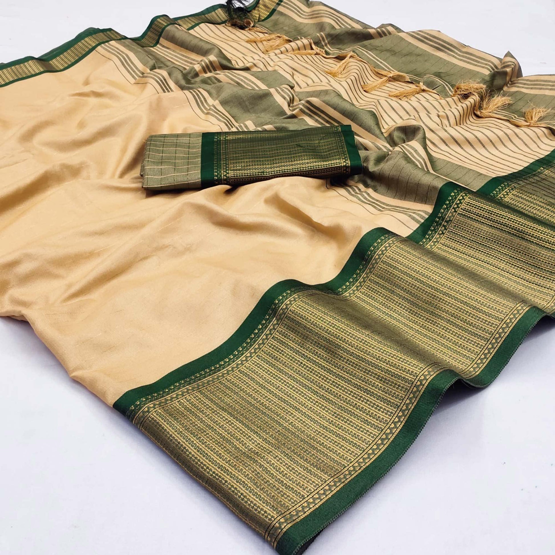 Chikoo Woven Cotton Silk Saree