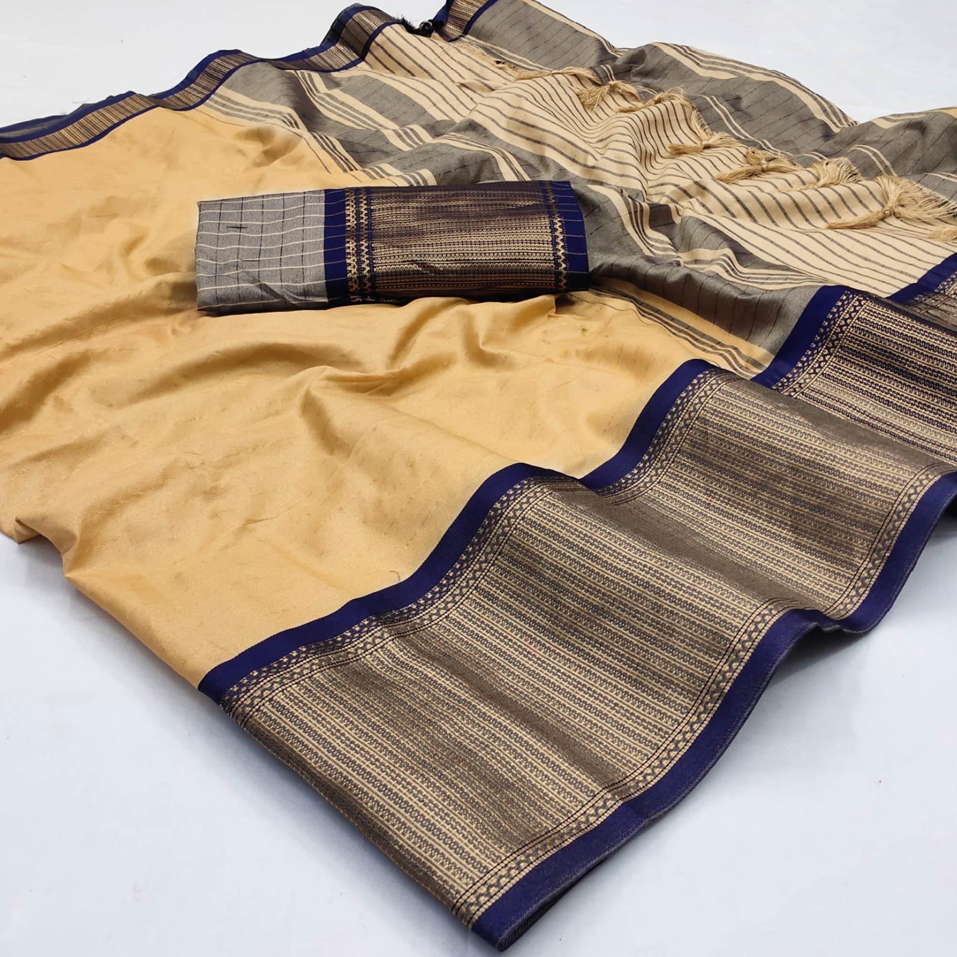 Chikoo Woven Cotton Silk Saree