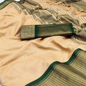 Chikoo Woven Cotton Silk Saree