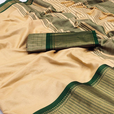 Chikoo Woven Cotton Silk Saree