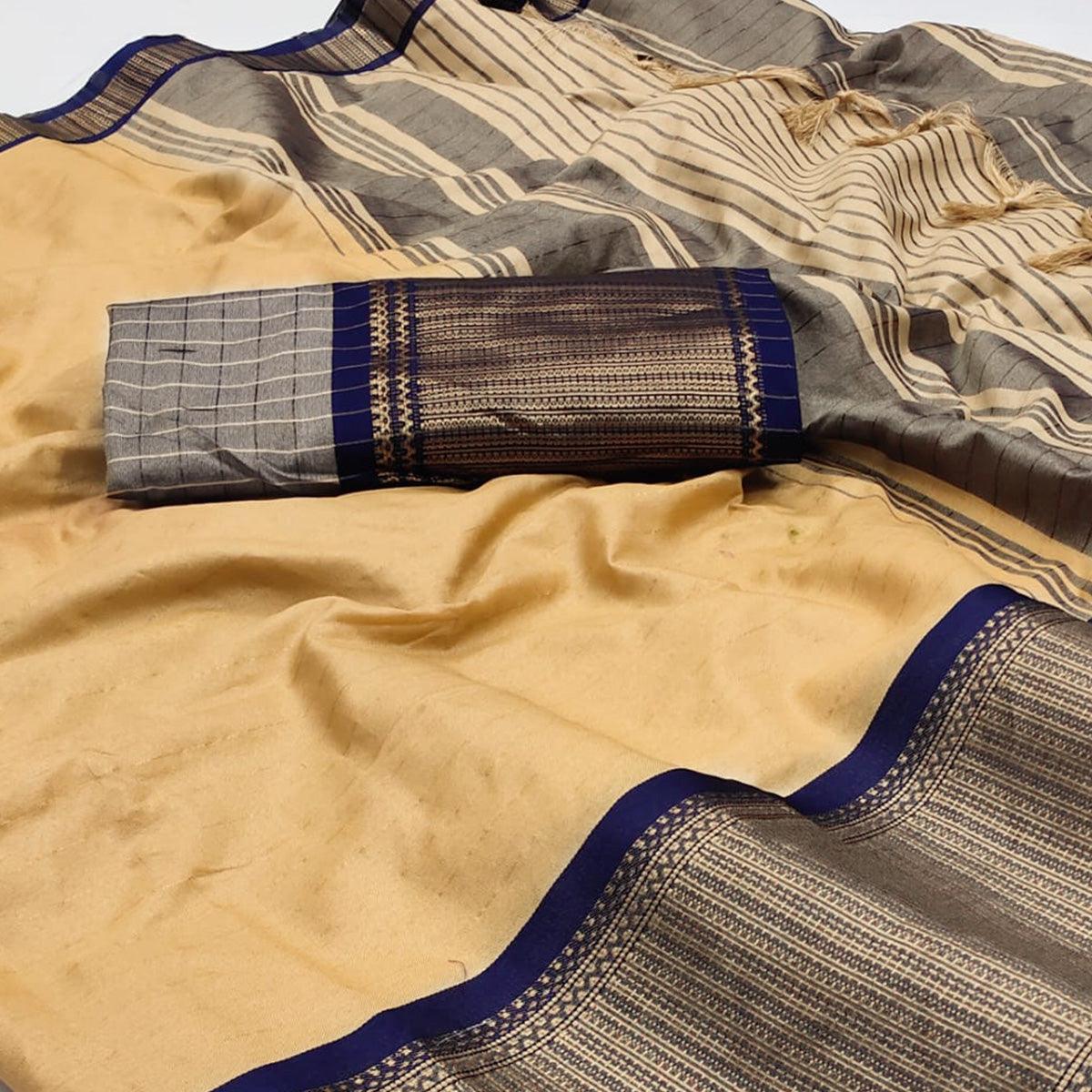 Chikoo Woven Cotton Silk Saree