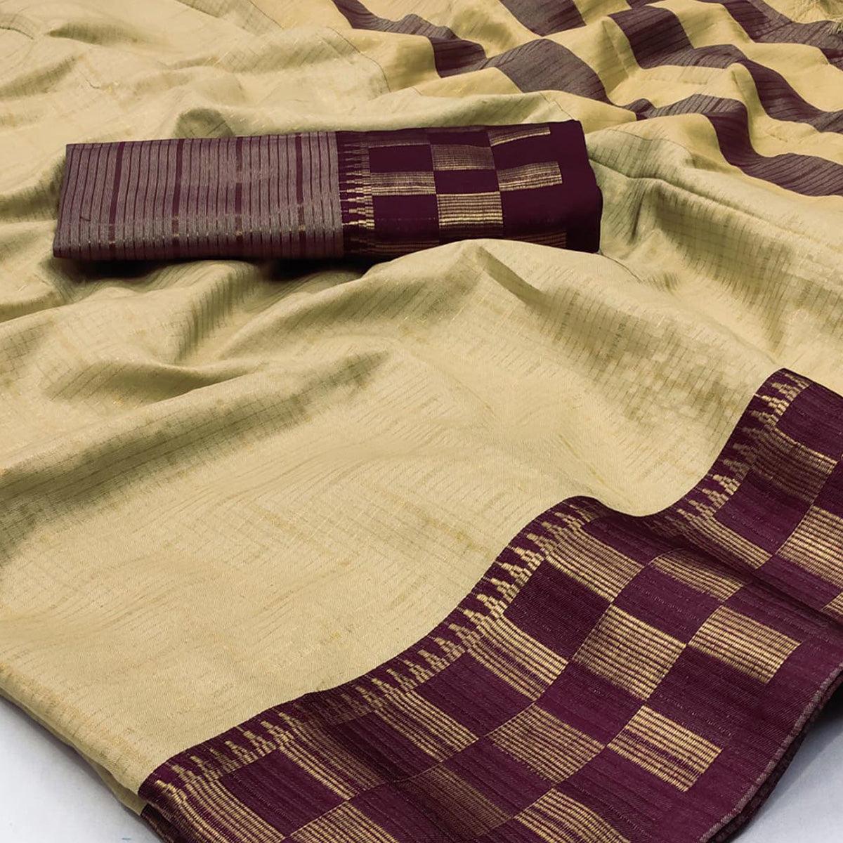 Chikoo Woven Cotton Silk Saree