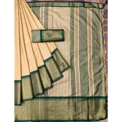 Chikoo Woven Cotton Silk Saree