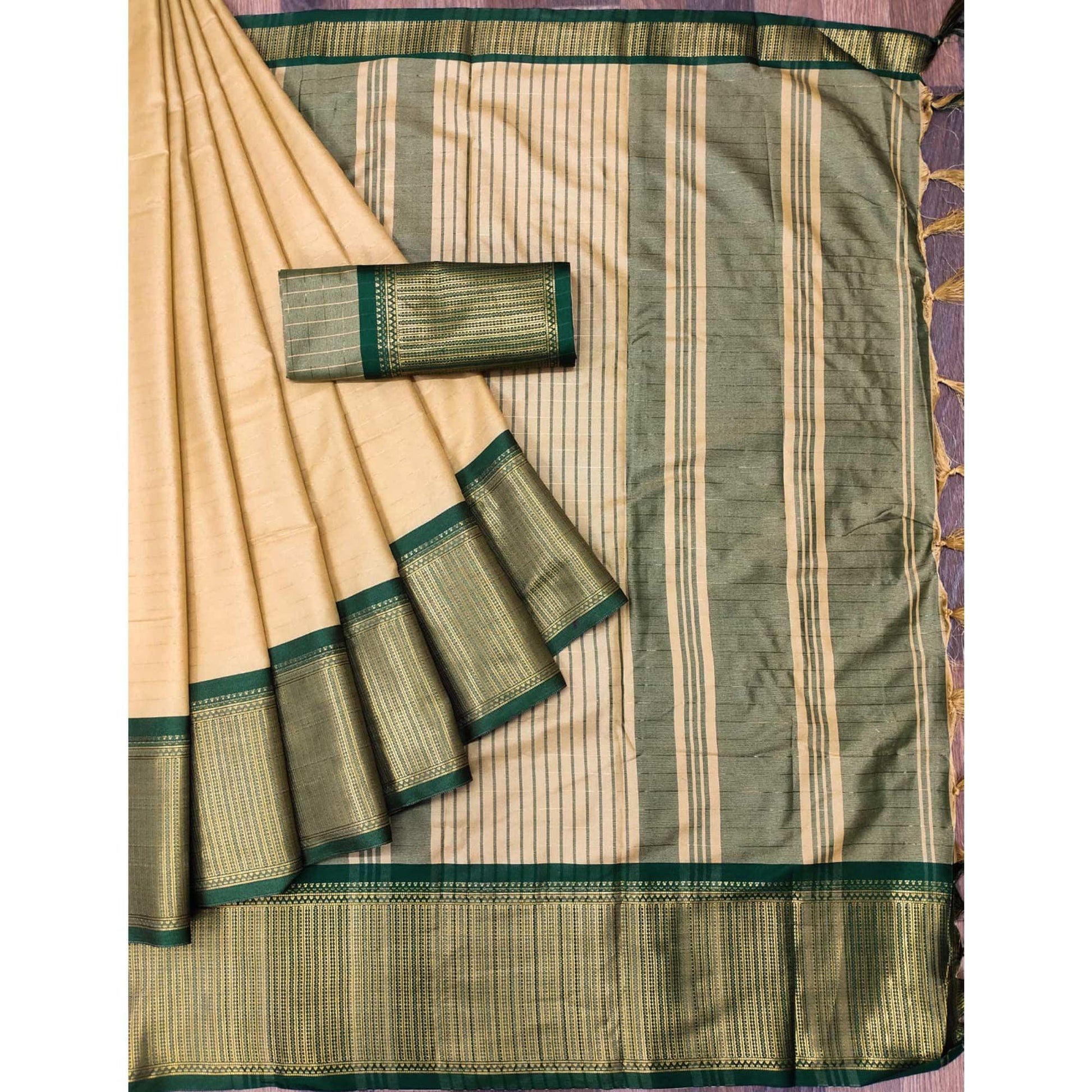 Chikoo Woven Cotton Silk Saree