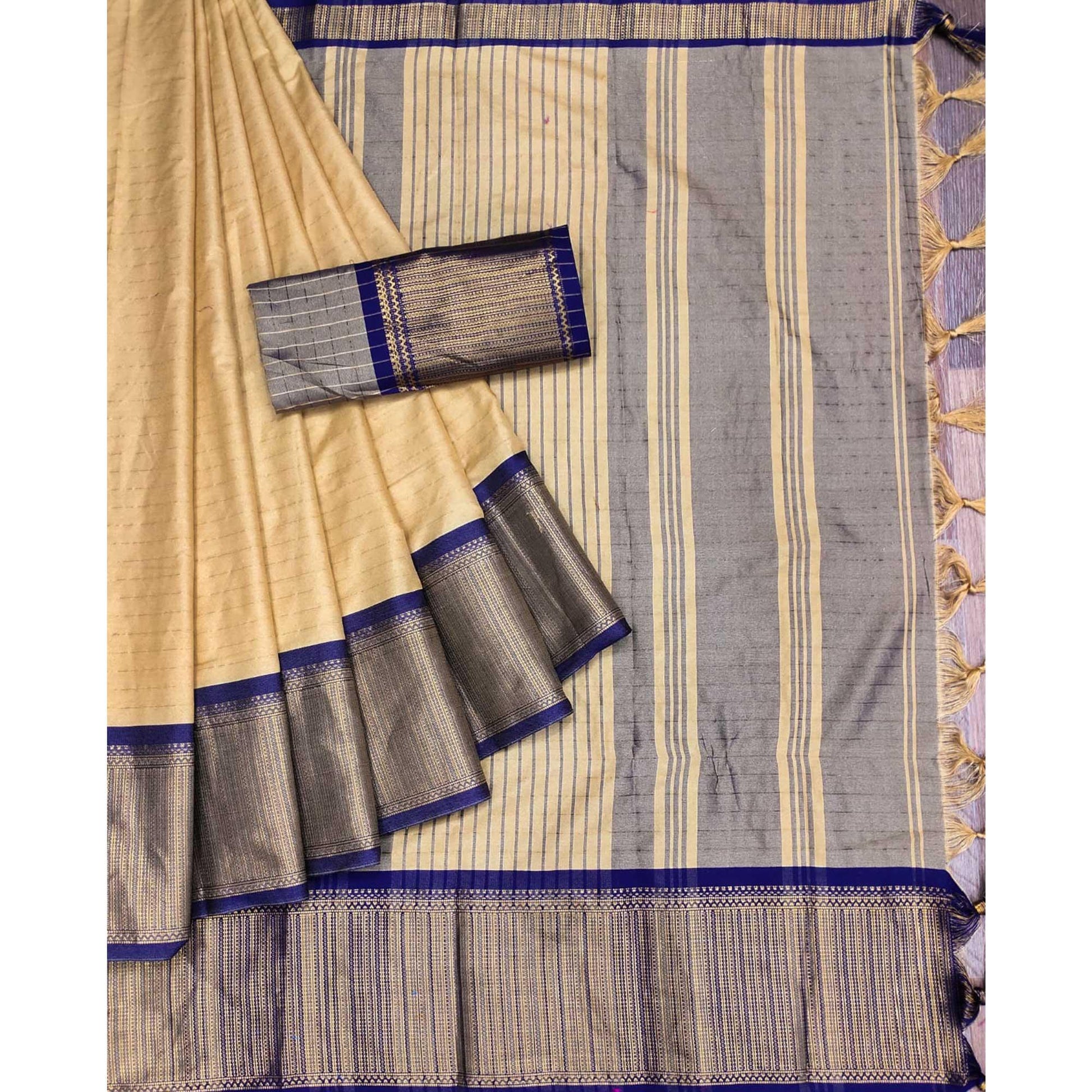 Chikoo Woven Cotton Silk Saree