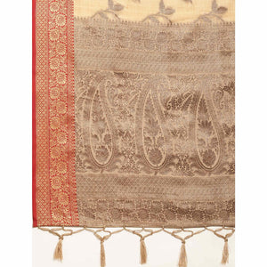 Chikoo Woven Cotton Silk Saree With Tassels