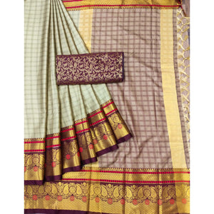 Chikoo Woven Cotton Silk Saree With Tassels