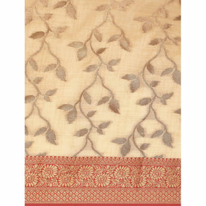 Chikoo Woven Cotton Silk Saree With Tassels