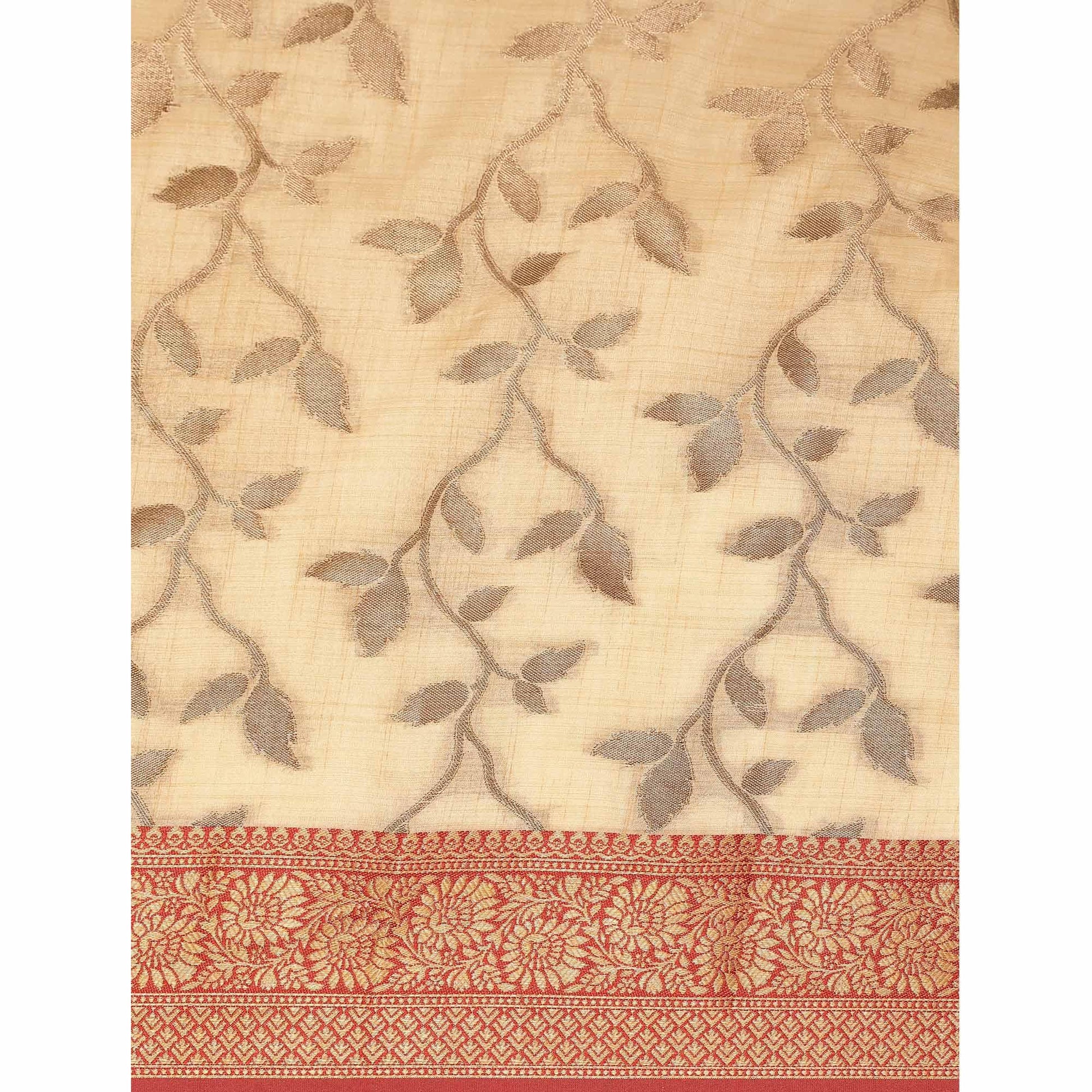 Chikoo Woven Cotton Silk Saree With Tassels