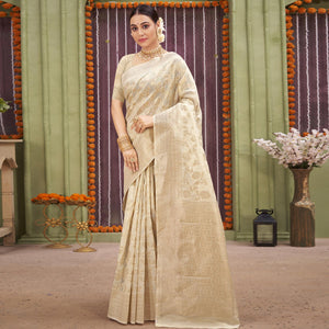 Chikoo Woven Linen Saree