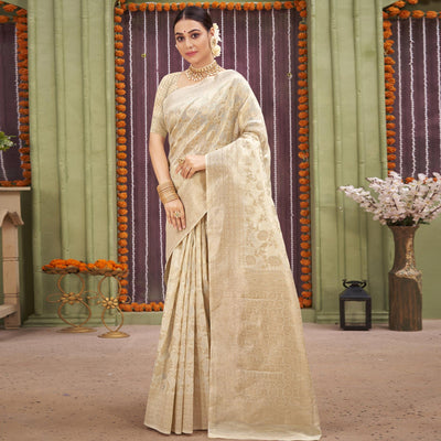 Chikoo Woven Linen Saree